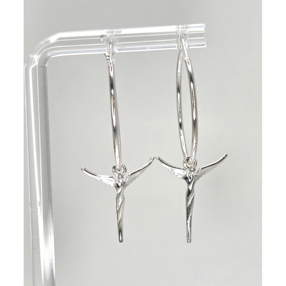 Lavaggi Signed 925 Sterling Hoops of Hope Angel Earrings 1 3/4", 2.3g - Picture 1 of 4